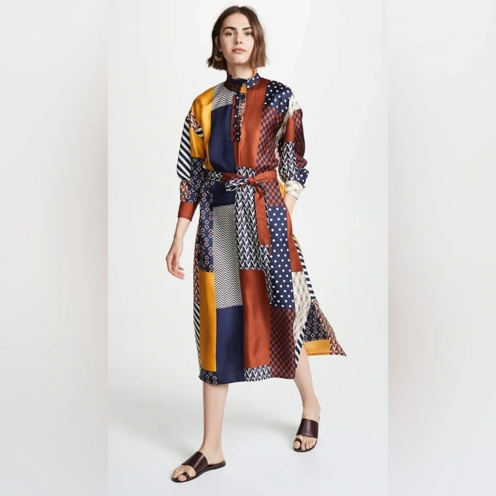 NWT $598 Tory Burch Bianca Silk Patchwork Waist Tie Dress